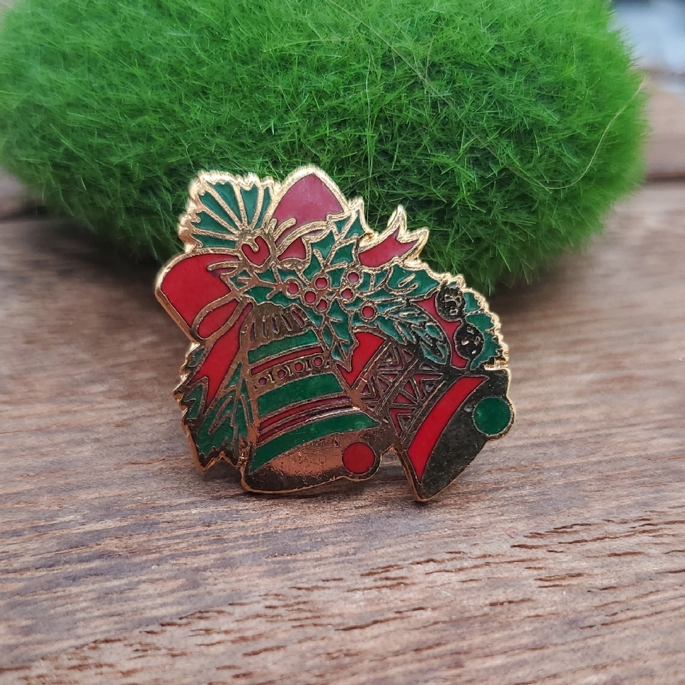 Festive Holiday Bells Enamel Pin - Red & Green B556